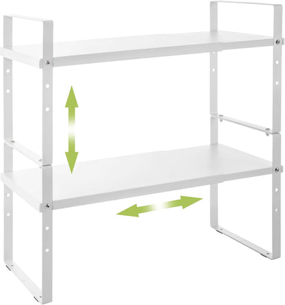 Expandable Cabinet Shelf Organizer Rack, Stackable Kitchen Counter Storage Shelves Stand
