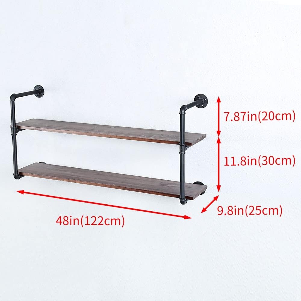 Industrial Pipe Shelving Wall Mounted,48in Rustic Metal Floating Shelves,Steampunk Real Wood Book