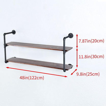 Industrial Pipe Shelving Wall Mounted,48in Rustic Metal Floating Shelves,Steampunk Real Wood Book