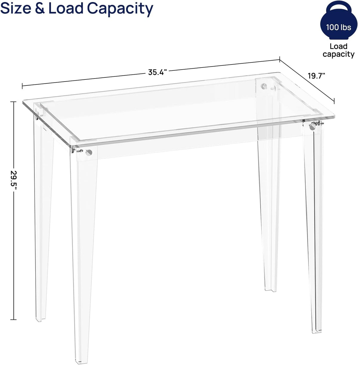 HMYHUM Small Acrylic Computer Desk, 35.4 Inch, Clear Study Desk for Home Office, Writing, Vanity