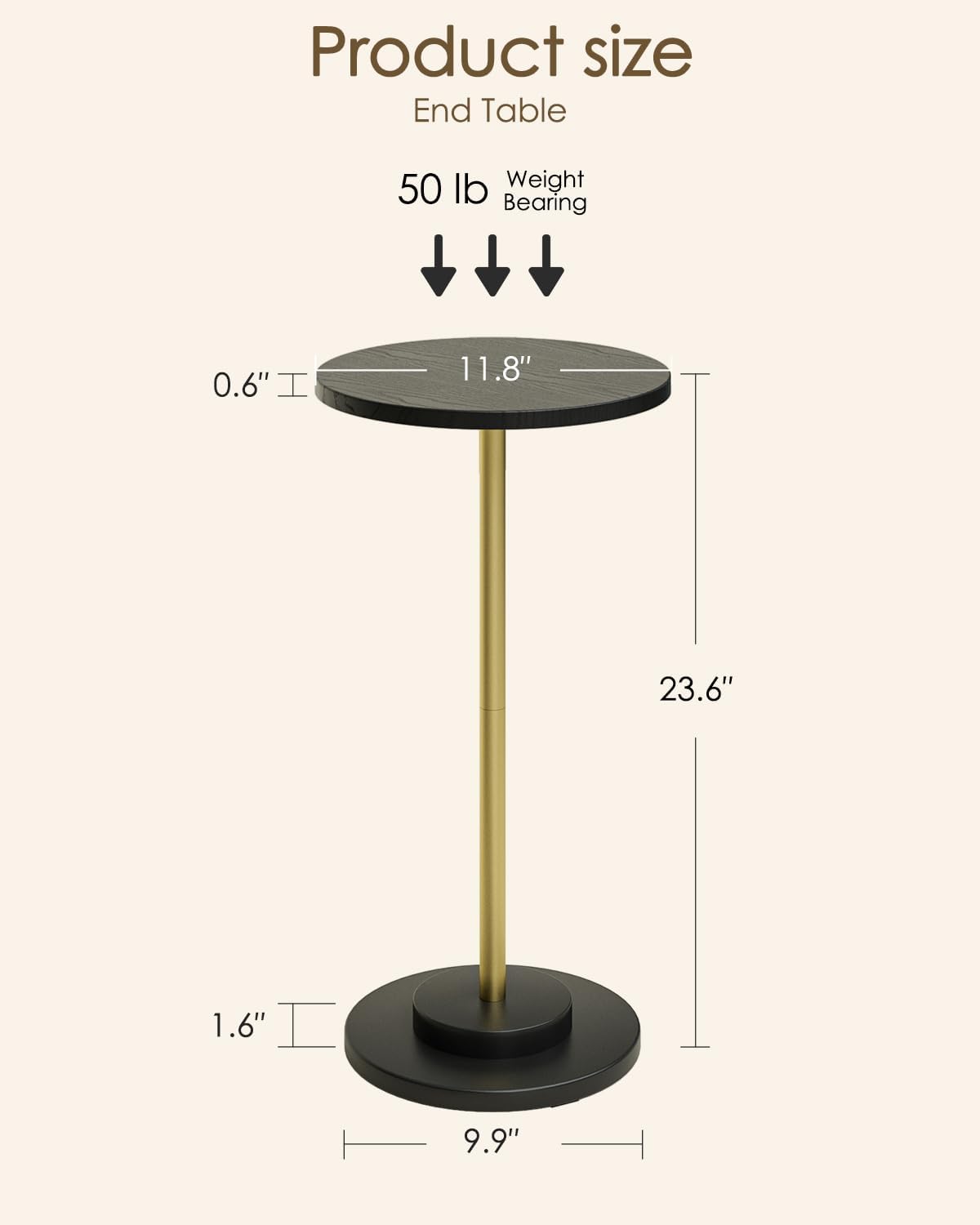 Masupu Drink Table, Round Side Table for Small Spaces, Pedestal Side Table, Small End Table with