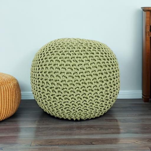 REDEARTH Round Pouf Foot Stool Ottoman - Cotton Knitted Cord Boho Pouffe - Cable Poof Filled