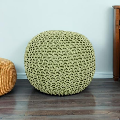 REDEARTH Round Pouf Foot Stool Ottoman - Cotton Knitted Cord Boho Pouffe - Cable Poof Filled