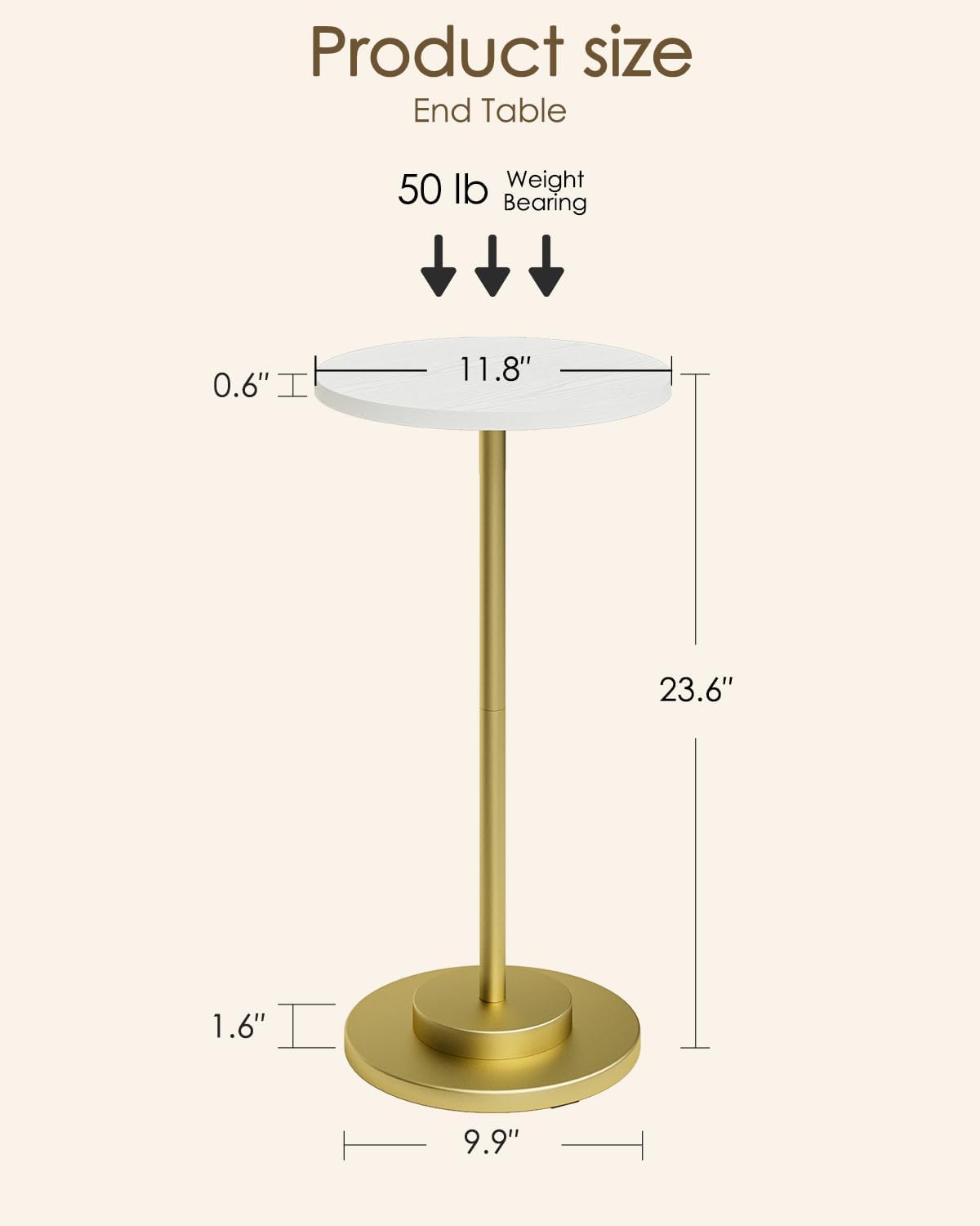 Masupu Drink Table, Round Side Table for Small Spaces, Pedestal Side Table, Small End Table with