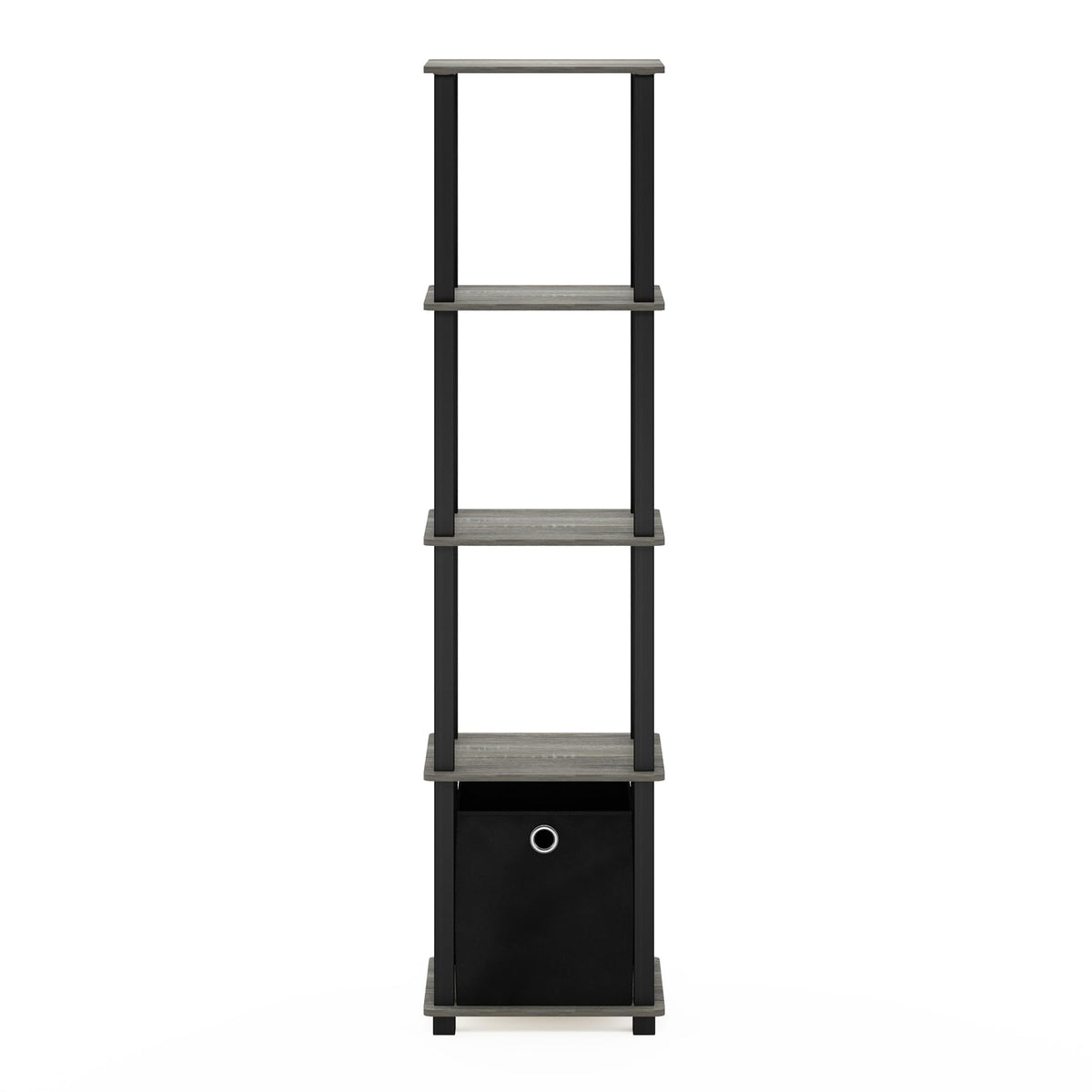FURINNO TNT No Tools 5-Tier Display Decorative Shelf, French Oak Grey/Black/Black
