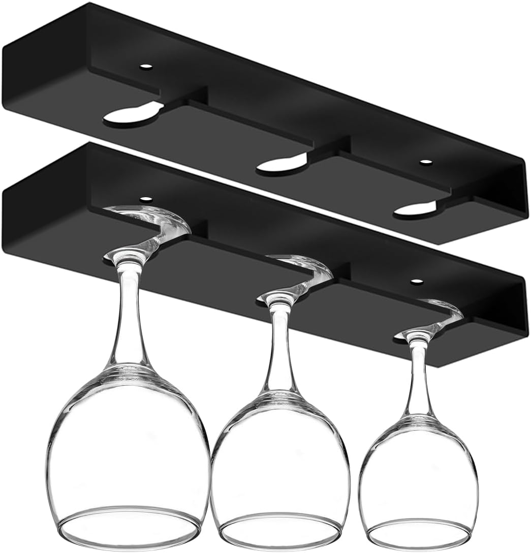 2Pack Wine Glass Holder Under Cabinet Shelf,Plastic Wine Glass Rack Stemware Drying Storage Hanger