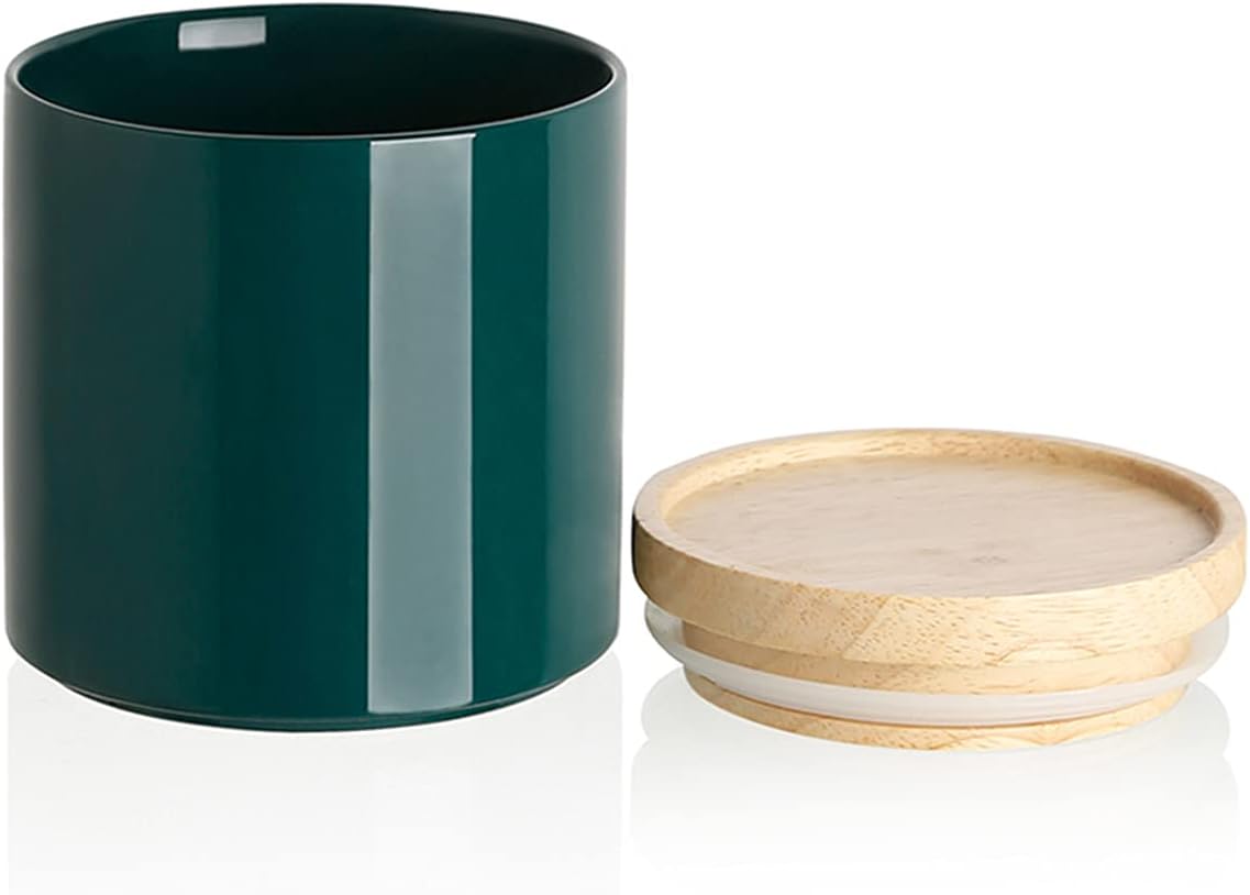 Sweejar Kitchen Canisters Ceramic Food Storage Jar, Stackable Containers with Airtight Seal Wooden