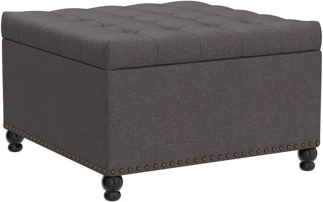 Tbfit Large Square Storage Ottoman Bench, Tufted Upholstered Coffee Table with Storage, Oversized