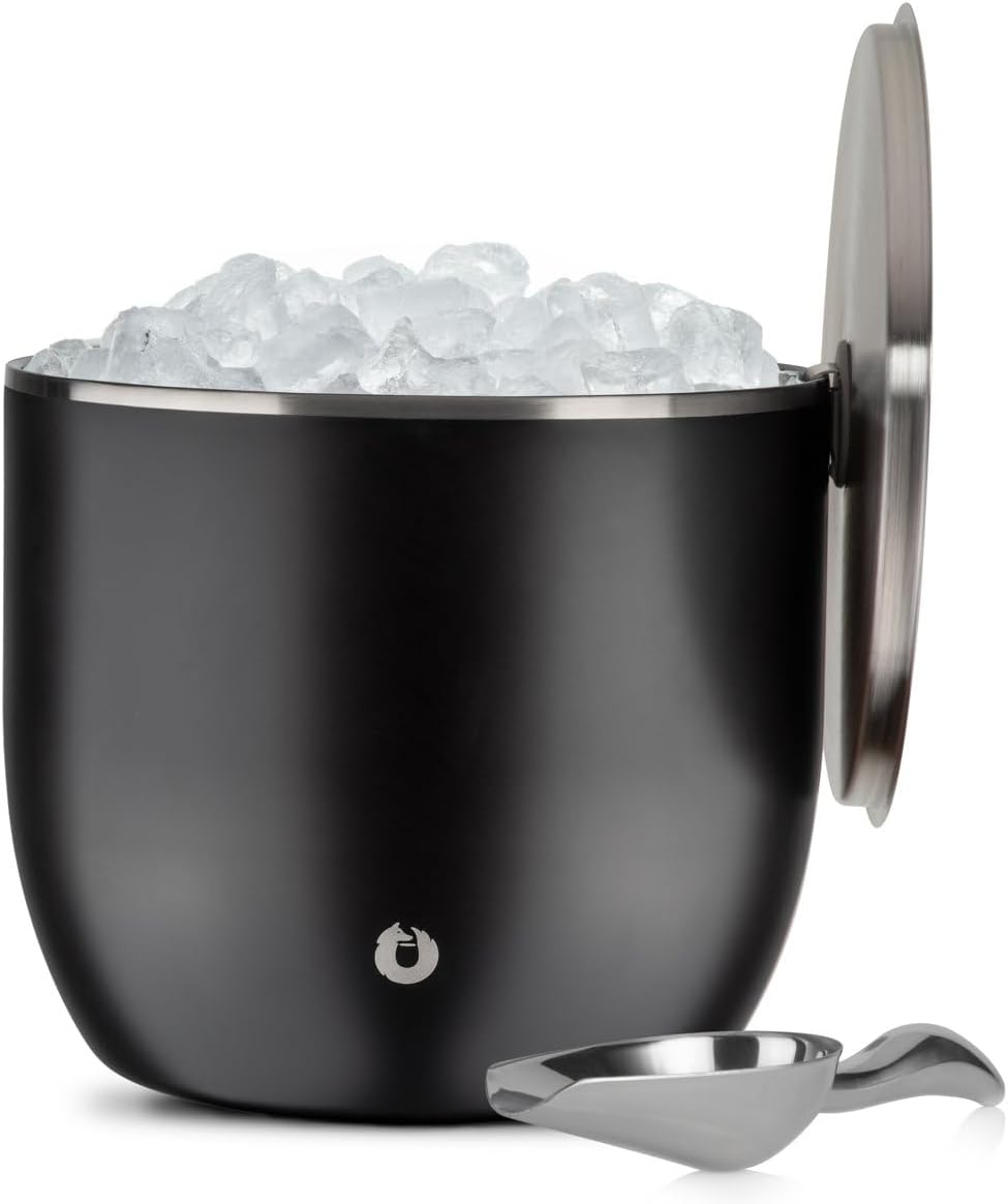 SNOWFOX XL Premium Vacuum Insulated Double Wall Stainless Steel Ice Bucket with Lid/Scoop, Bar