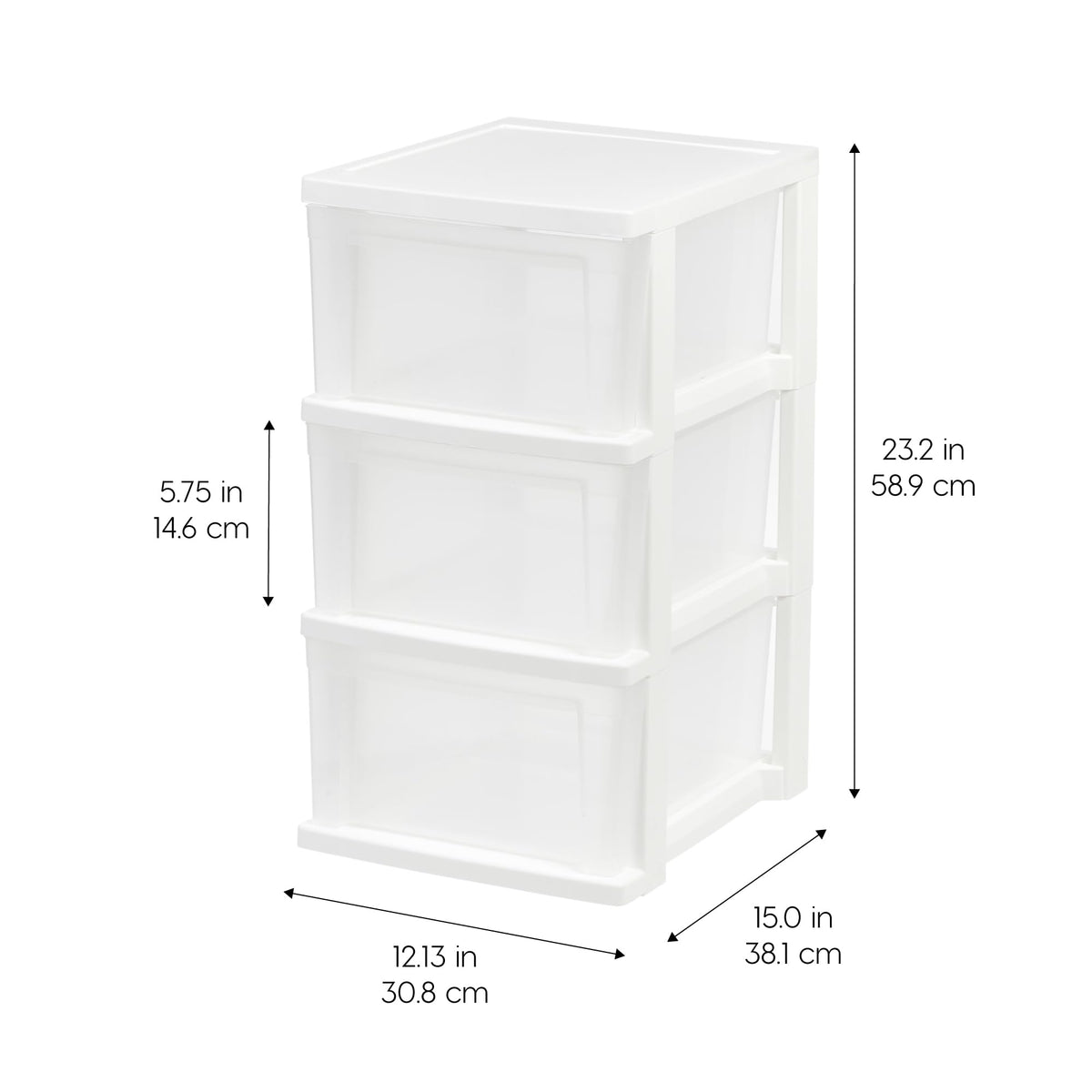 IRIS USA 3-Drawer Slim Narrow Storage Organizer, 2-Pack, White/Clear