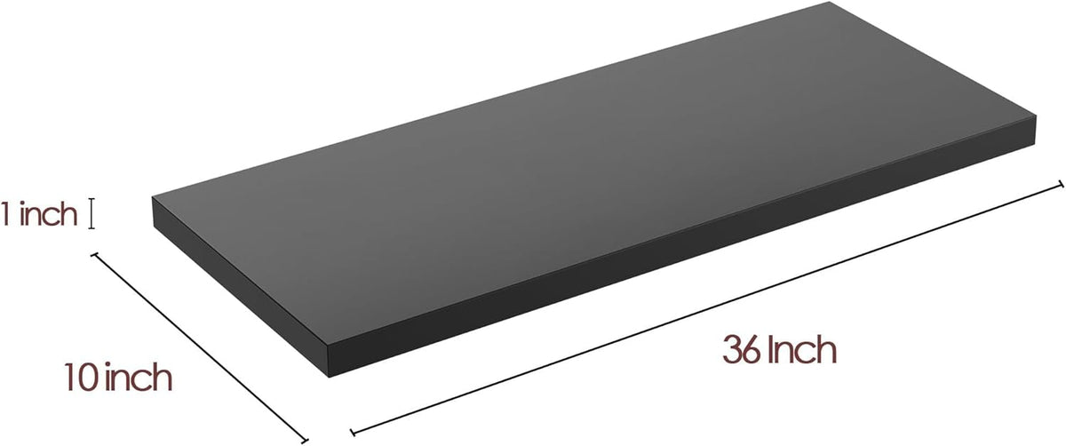Wall Shelf Set of 2, Black Floating Shelves 36 in W x 10 in D x 1 in H, Wooden Floating Wall Shelf
