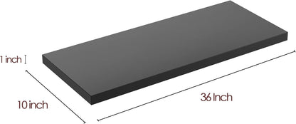 Wall Shelf Set of 2, Black Floating Shelves 36 in W x 10 in D x 1 in H, Wooden Floating Wall Shelf