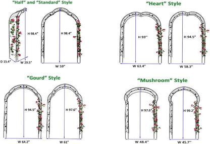 Metal Garden Arch 98.4" H Garden Arbor Trellis for Outdoor Climbing Plants Support Rose Lawn Tall