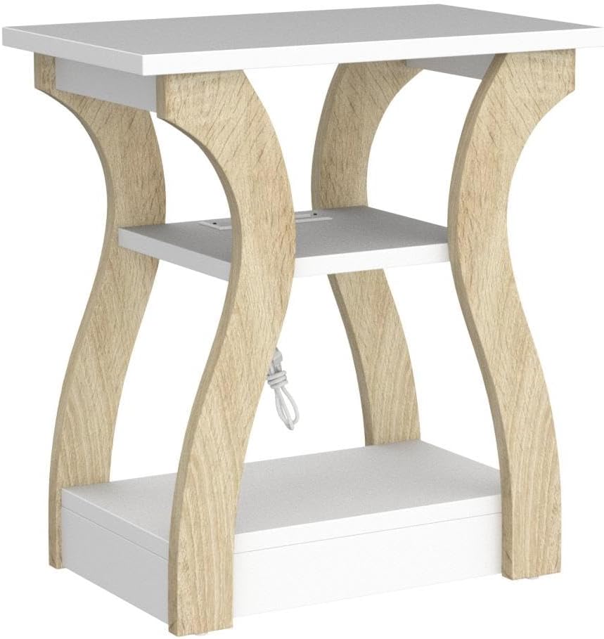 End Table Set of 2 with Charging Station, Side Table with USB Ports and Outlets, Nightstand, 3 Tier