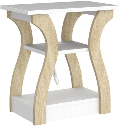 End Table Set of 2 with Charging Station, Side Table with USB Ports and Outlets, Nightstand, 3 Tier