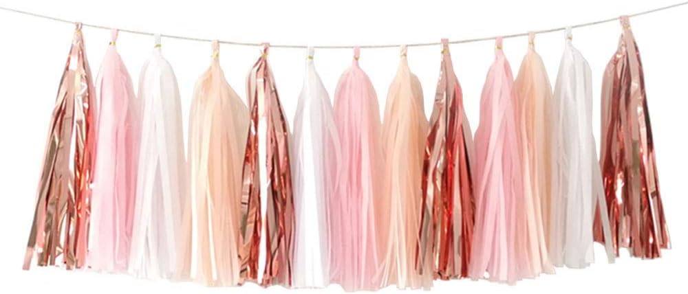 Shiny Tissue Paper Tassels Party Tassel Garland Banner Decorations, DIY Kits,Rose