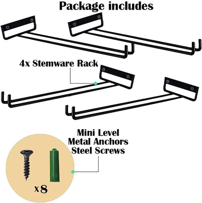 4 Packs 12 Inch Wine Glass Racks Cup Wall Mounted Stemware Hanging Wine Glasses Holder Under