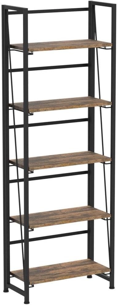 4NM No Assembly Foldable Bookshelf, 5-Shelf Collapsible Bookcase Storage for Small Spaces, 62.2" H