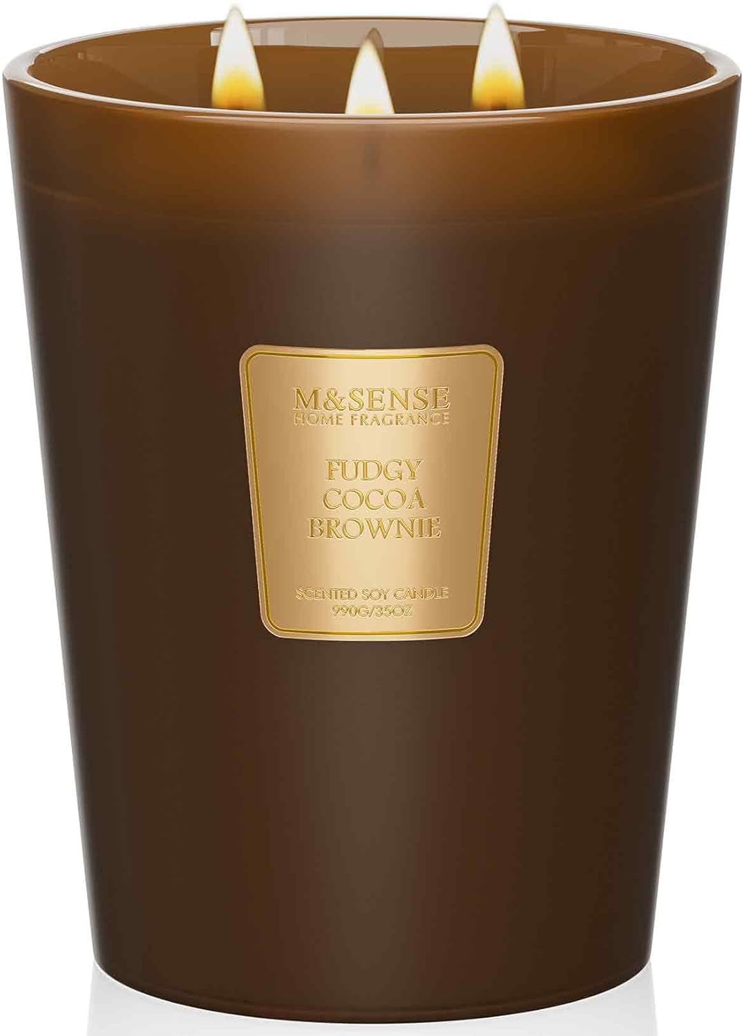 M&SENSE Fudgy Cocoa Brownie Scented Candle 35oz 150H Burn Time Long Lasting, 3-Wick Natural