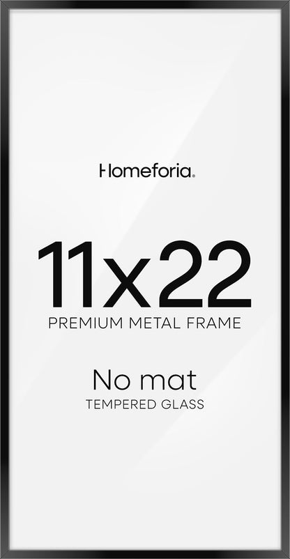 Homeforia 11x22 Black Newspaper Frame, High End Metal 11 x 22 Picture Frame without Mat, 22x11 Thin