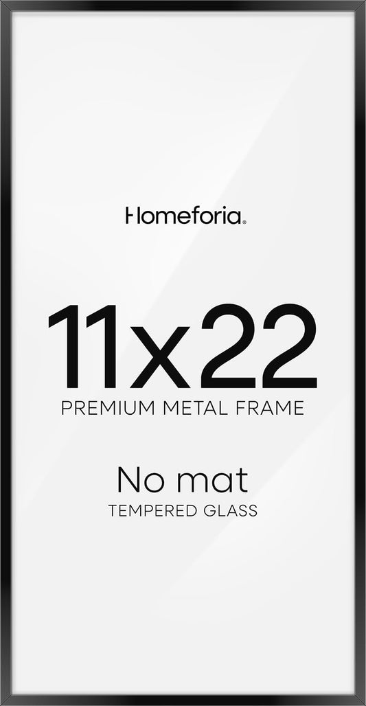Homeforia 11x22 Black Newspaper Frame, High End Metal 11 x 22 Picture Frame without Mat, 22x11 Thin