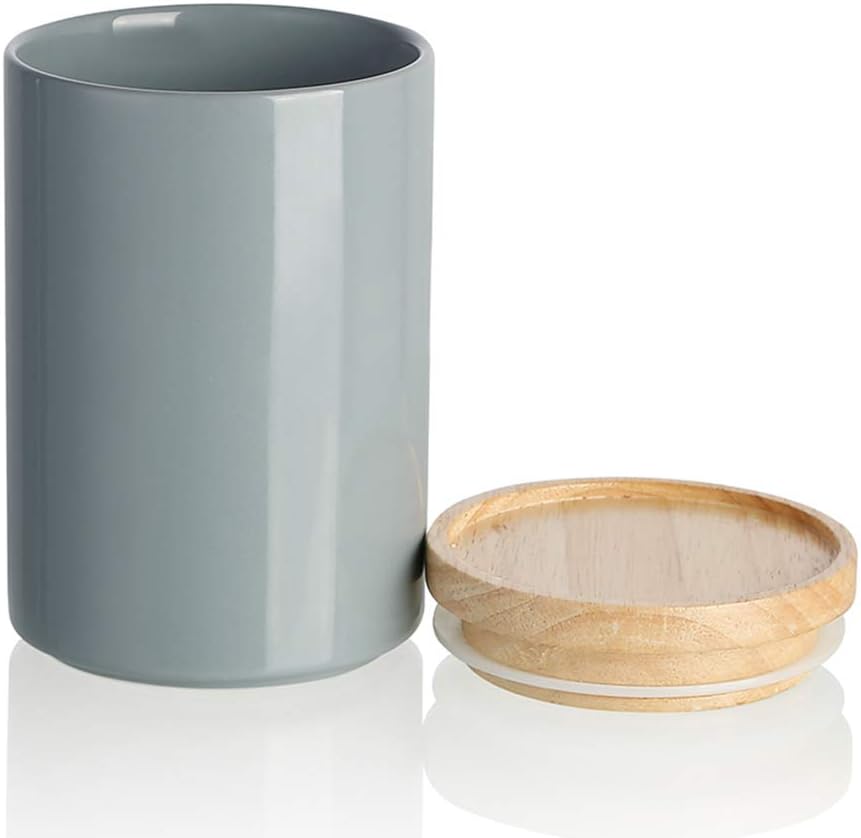 Sweejar Kitchen Canisters Ceramic Food Storage Jar, Stackable Containers with Airtight Seal Wooden