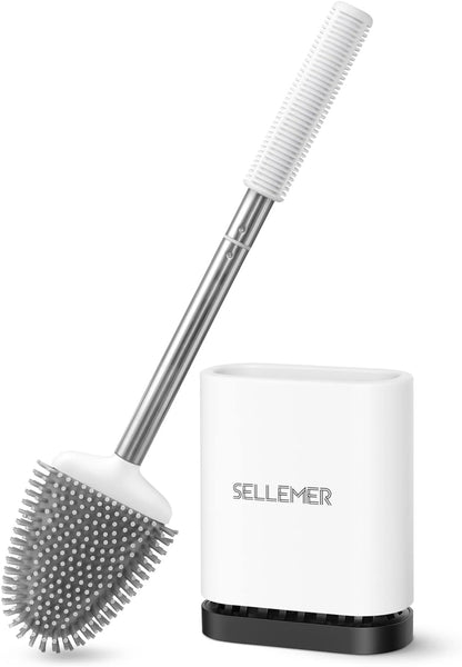 Sellemer Toilet Brush and Holder Set for Bathroom, Flexible Toilet Bowl Brush Head with Silicone