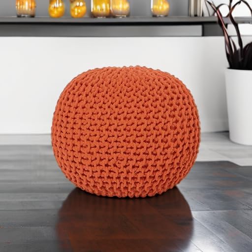 REDEARTH Round Pouf Ottoman - Hand Knitted Cable Boho Poof - Pouffe Circular Footrest for Living