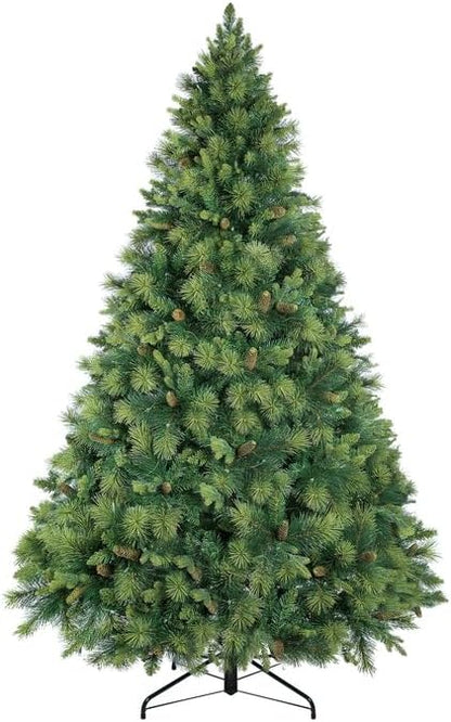 Naomi Home 7.5ft Christmas Tree with Lights, Realistic Traditional Prelit with Pine Cones, Foot