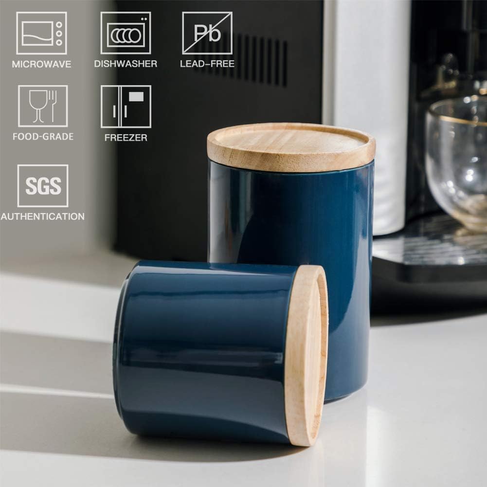 Sweejar Kitchen Canisters Ceramic Food Storage Jar, Stackable Containers with Airtight Seal Wooden