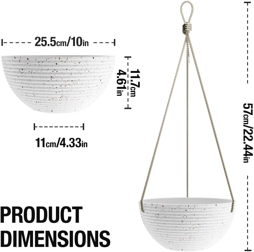 Line Pattern 10 Inch Hanging Planter for Indoor Outdoor Plants, 2 Pack Round Hanging Pots for
