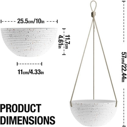 Line Pattern 10 Inch Hanging Planter for Indoor Outdoor Plants, 2 Pack Round Hanging Pots for
