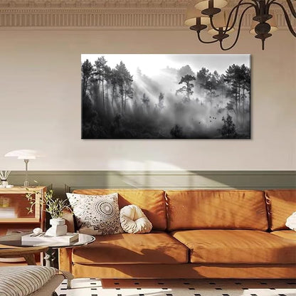 LASMOND Black and White Forest Wall Art for Living Room Modern Canvas Prints Artwork Picture