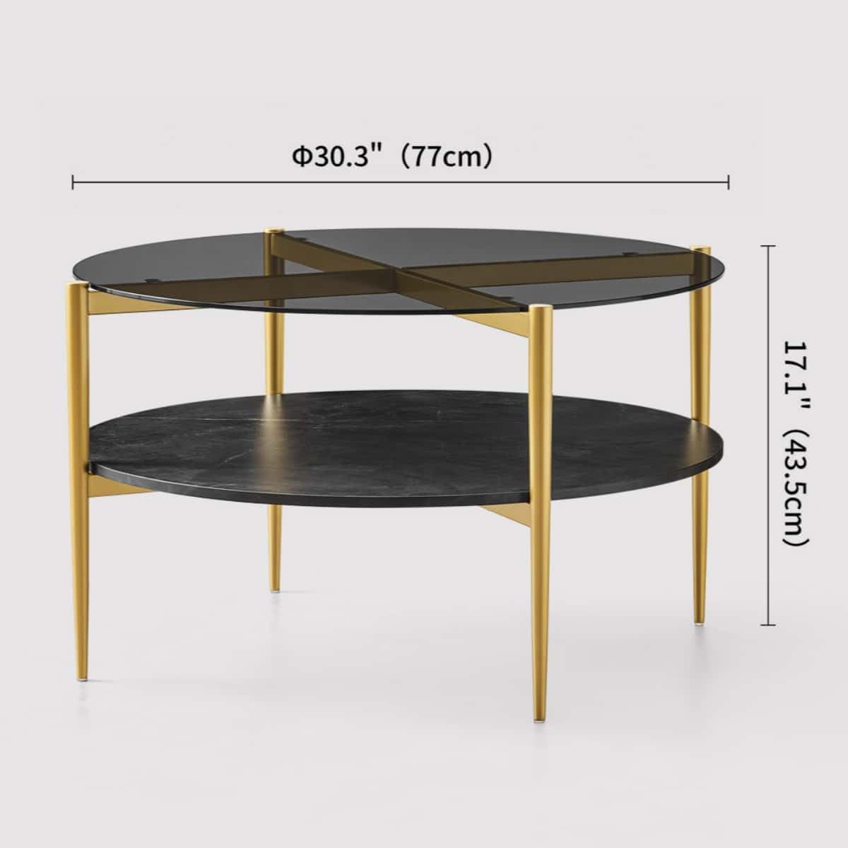 Round Coffee Table for Living Room, Mid-Century Modern Design, D30 x H17, 2-Tier Structure, Grey