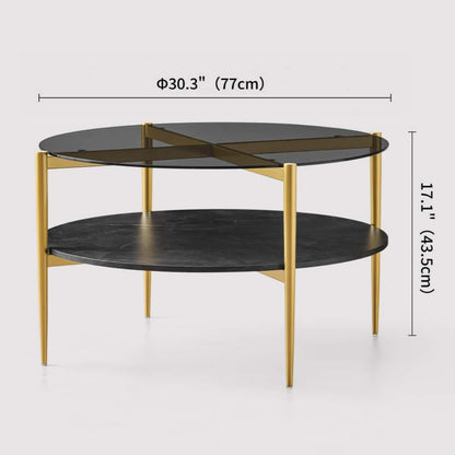 Round Coffee Table for Living Room, Mid-Century Modern Design, D30 x H17, 2-Tier Structure, Grey