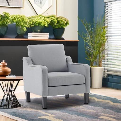 VINGLI Mid Century Modern Accent Chair, Light Grey Fabric Accent Chairs for Living Room Upholstered