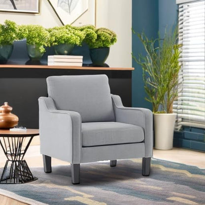 VINGLI Mid Century Modern Accent Chair, Light Grey Fabric Accent Chairs for Living Room Upholstered