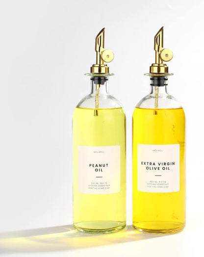 Molimoli Oil and Vinegar Dispenser with Metal Pour Spout, Weighted Pourer, Glass Bottle Dispenser