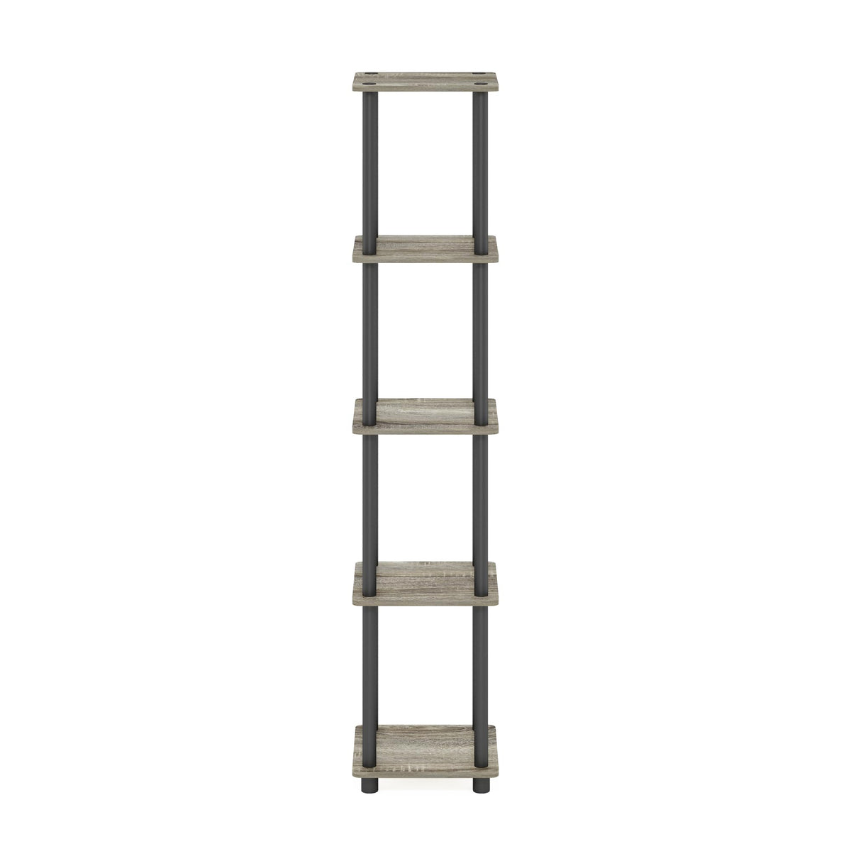 FURINNO Turn-N-Tube 5-Tier Corner Square Rack Display Shelf, Round, French Oak Grey/Black