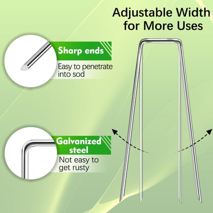 500 Pack Landscape Staples 6 Inch 11 Gauge Garden Stakes Galvanized Garden Staples Pins Anti-Rust