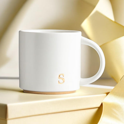 COLLECTIVE HOME - Monogram Ceramic Mugs, 15 oz Golden Initial Coffee Cups, Elegant Alphabet Tea