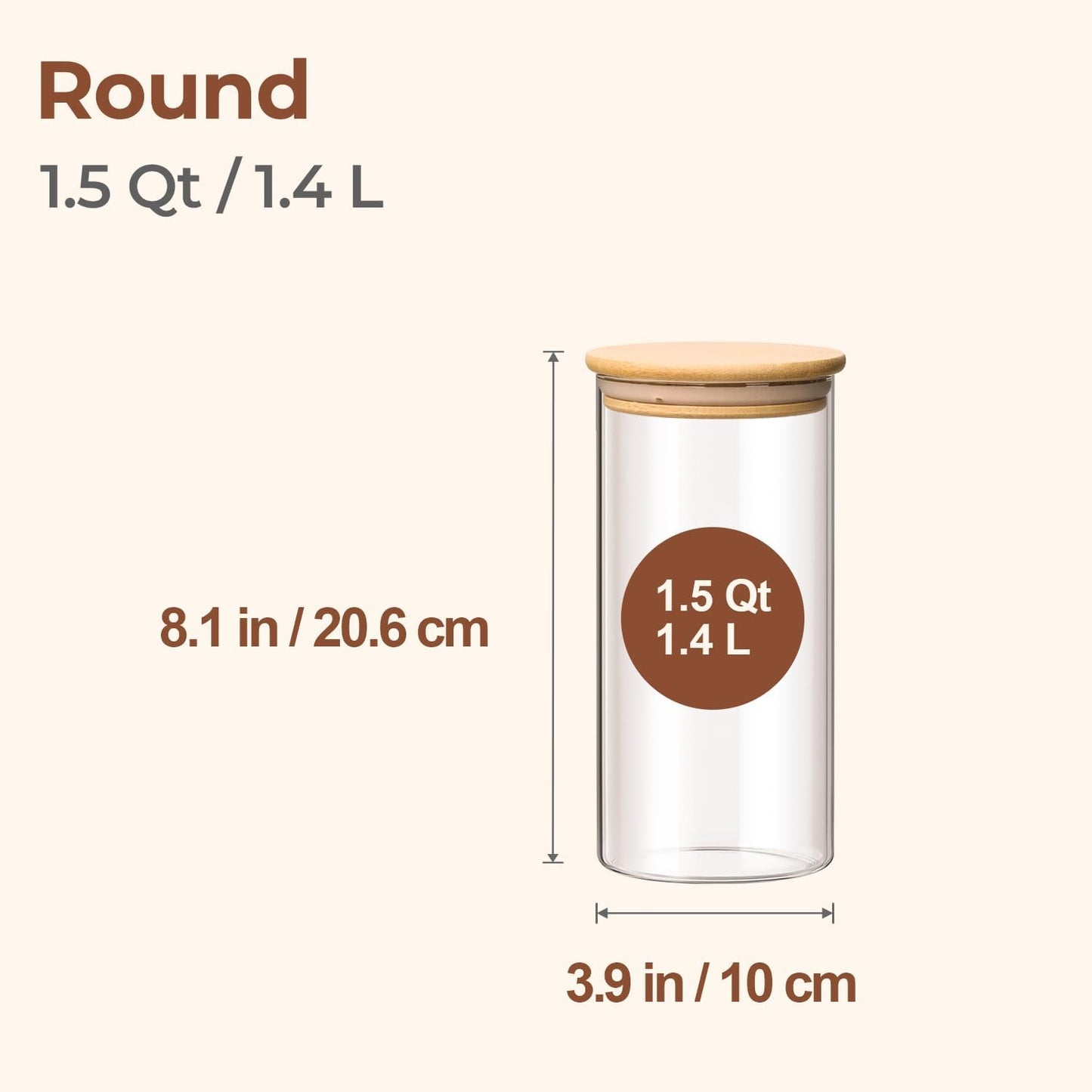 ComSaf Airtight Glass Storage Canister with Wood Lid(1.5 Qt), Set of 3 Glass Jars with Lids, Clear