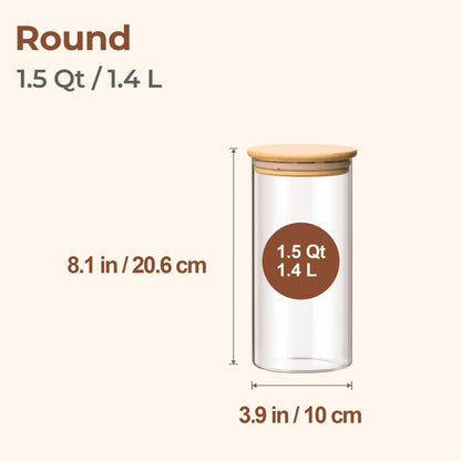 ComSaf Airtight Glass Storage Canister with Wood Lid(1.5 Qt), Set of 3 Glass Jars with Lids, Clear