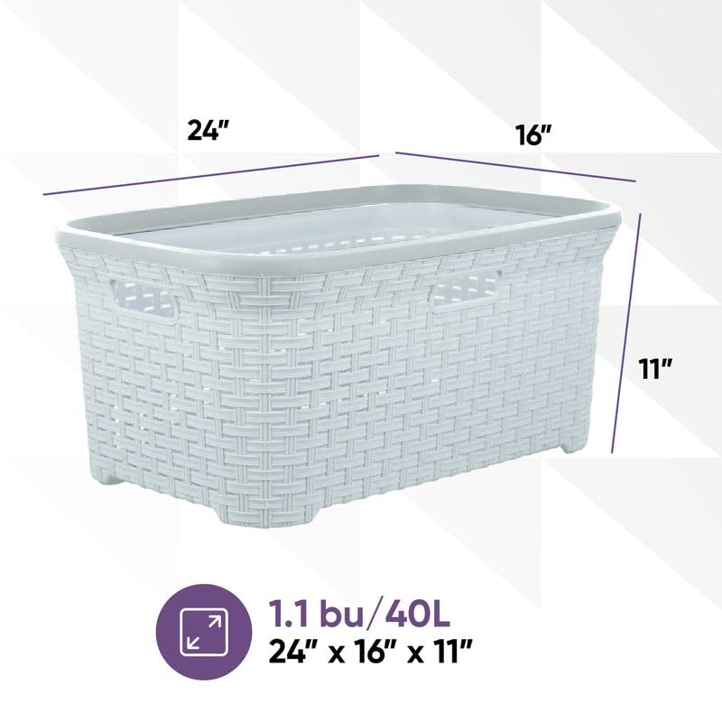 Designed Laundry Basket Plastic Storage Hamper Basket, White Smoke Cloths Basket Organizer with