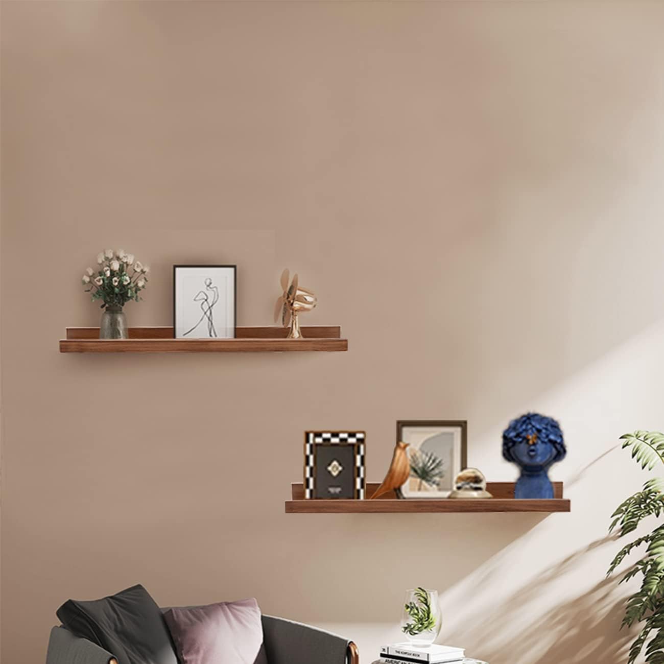 AZSKY Floating Nursery Book Shelves Light Fair Pale Walnut Rustic Picture Photo Ledge Shelves Wall