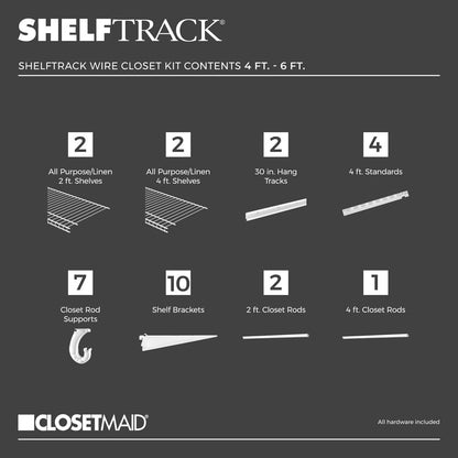 ClosetMaid ShelfTrack Wire Closet Organizer System, Adjustable from 4 to 6 Ft., With Shelves