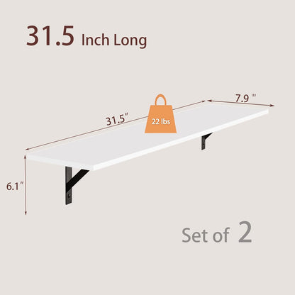 DINZI LVJ Long Wall Shelves, 31.5 x 7.9 x 6.1 Inches, Set of 2 White Floating Shelves