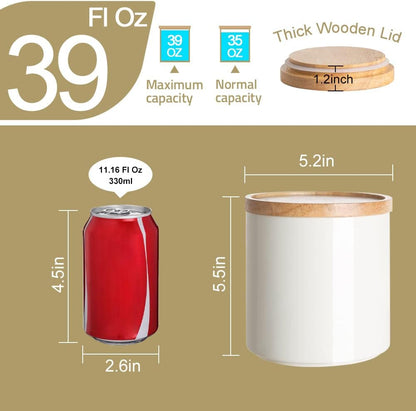 Sweejar Kitchen Canisters Ceramic Food Storage Jar, Stackable Containers with Airtight Seal Wooden