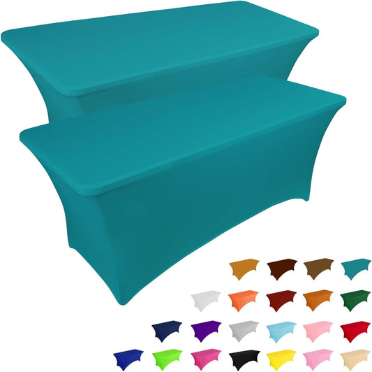 IVAPUPU 2 Pack 4FT Table Cloth for Rectangular Fitted Events Stretch Lake Blue Table Covers