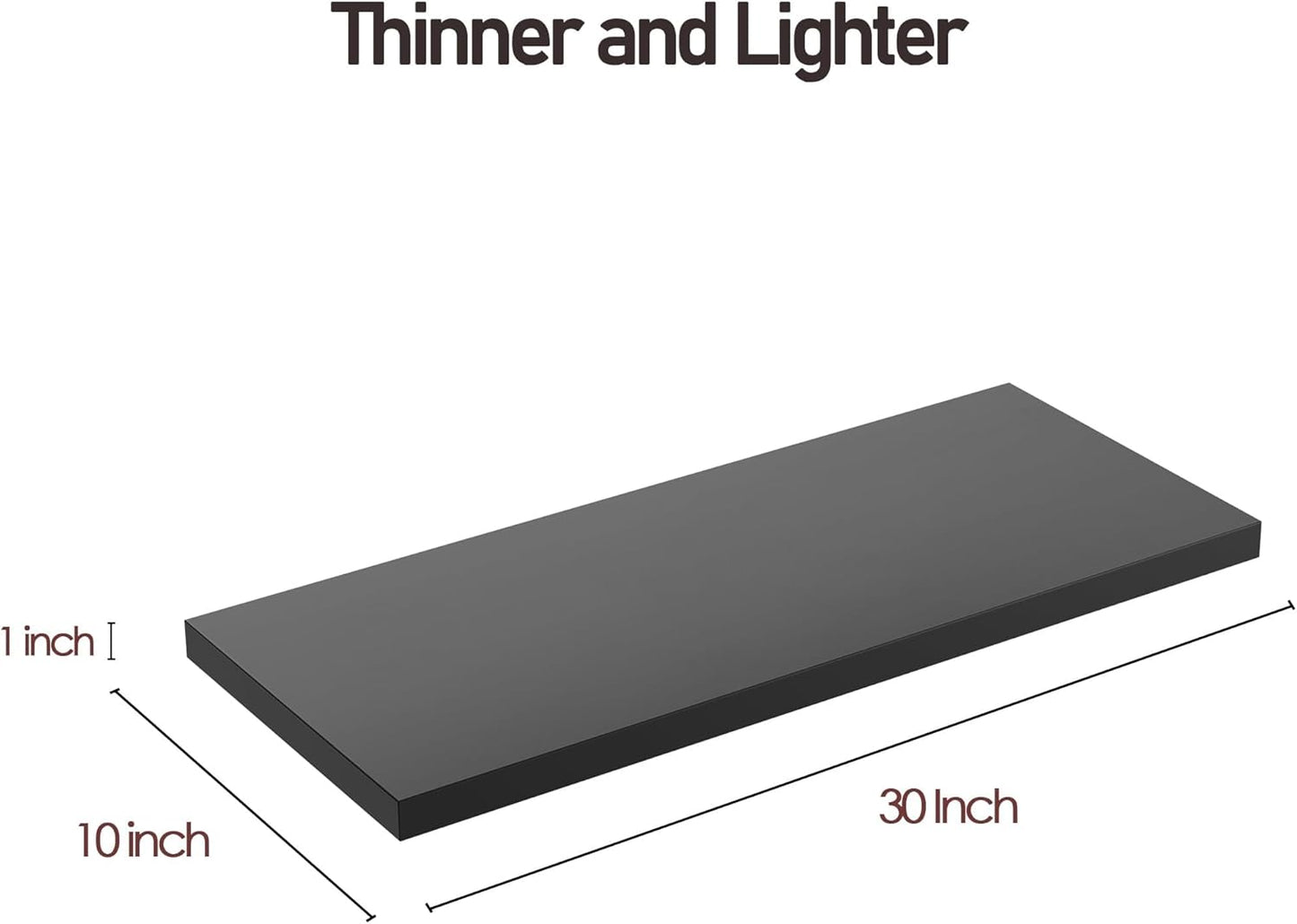 Wall Shelf Set of 2, Black Floating Shelves 30 in W x 10 in D x 1 in H, Wooden Floating Wall Shelf